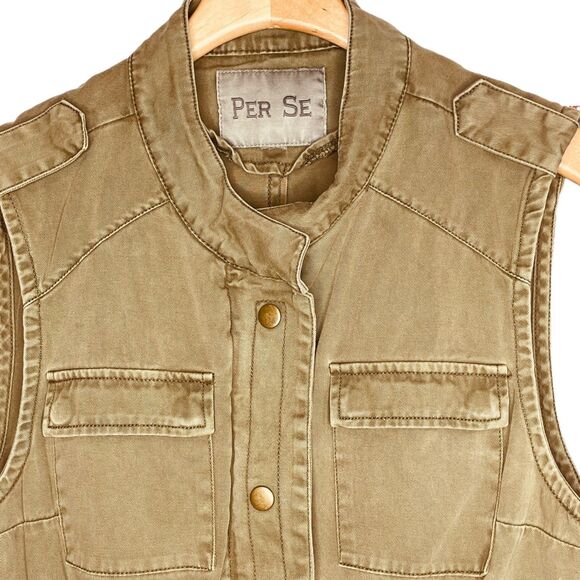 Per Se | Cotton Twill Utility Cargo Vest Olive Green Size M | EUC - Picture 4 of 11
